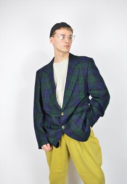 Vintage green checkered classic suit blazer 