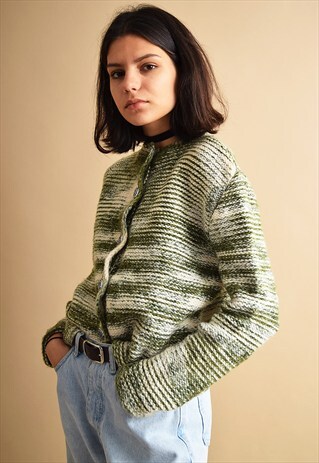 CUTE VINTAGE 70'S HANDKNITTED STRIPED SCANDI CARDIGAN