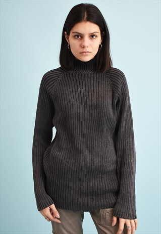 90'S RETRO ACID WASH GRUNGE TURTLENECK KNIT JUMPER