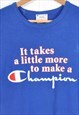 VINTAGE CHAMPION SPELL OUT T-SHIRT CREW NECK BLUE MEDIUM