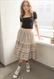 Vintage 70's Beige Patterned Midi Skirt