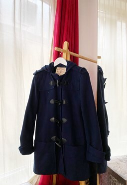 Vintage Navy Y2K Spring Jacket with Hood and Toggle Buttons