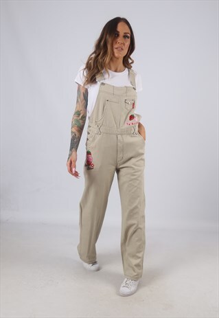 VINTAGE DENIM DUNGAREES WIDE LEG UK 10 S (W5A)