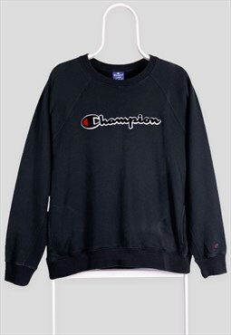 Vintage Champion Black Sweatshirt Spell Out Logo Medium