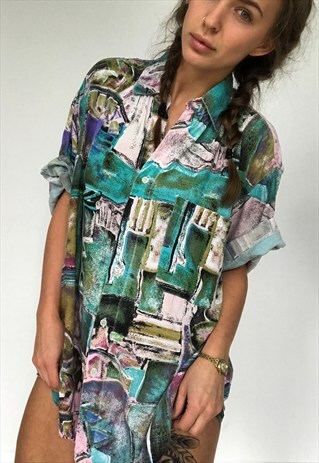 PATTERNED OVERSIZED RETRO VINTAGE UNISEX FESTIVAL SHIRT. ALL