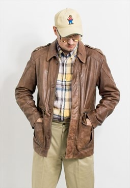 Vintage leather jacket brown men size L