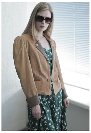 VINTAGE 70'S BROWN LEATHER PUFF SLEEVES JACKET
