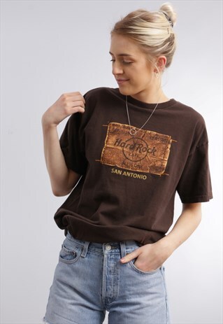 VINTAGE HARD ROCK CAFE T-SHIRT BROWN Z498