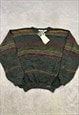 VINTAGE KNITTED JUMPER ABSTRACT PATTERNED GRANDAD SWEATER