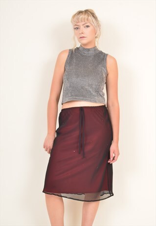 VINTAGE 90'S SHEER MESH MIDI SKIRT RED