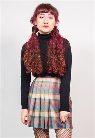 90'S PASTEL RAINBOW CHECK CLUELESS PLEATED MINI SKIRT