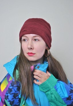 Women fleece hat, vintage 90s winter sport hat for her