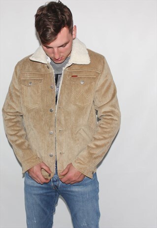 WRANGLER CORDUROY BEIGE SHERPA LINED WINTER JACKET