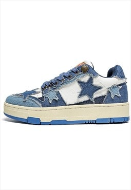 Denim patch sneakers stars applique classic trainers blue 