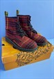 DR. MARTEN TYREE BOOTS RED TARTAN PLAID CHECK ANKLE