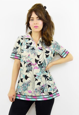 70S HIPPY CREAM FLORAL PRINT TIE WAIST T-SHIRT