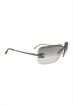 Chanel Sunglasses Rimless Rectangle Crystal CC Logo Silver 