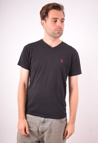 POLO RALPH LAUREN MENS VINTAGE T-SHIRT TOP SMALL BLACK 90S