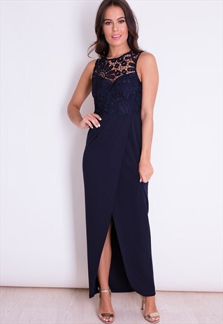 LUNA LACE TOP WRAP MAXI DRESS NAVY