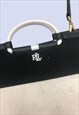 BLACK WHITE COTTON CANVAS SMALL BOXY CASUAL CROSSBODY BAG