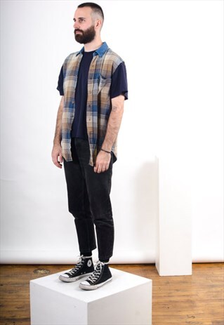SLEEVELESS PLAID SHIRT / OVERSIZED VINTAGE SHIRT