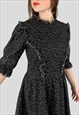 70's Vintage Victoriana Black Ruffle Mini Skater Skirt Dress