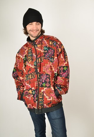 VINTAGE 80'S SHELL JACKET FESTIVAL PATTERNED
