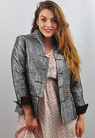 VINTAGE SILVER SILKY EMBROIDERED CHINESE JACKET
