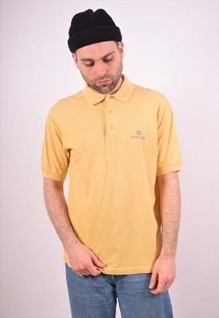 VALENTINO MENS VINTAGE POLO SHIRT MEDIUM YELLOW 90S