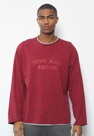 VINTAGE TOMMY HILFIGER LOGO LONG SLEEVED T-SHIRT RED