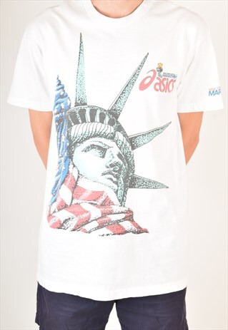 VINTAGE ASICS T-SHIRT NY MARATHON SIZE L MADE IN USA (3096)
