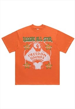 Reggae fan t-shirt Jamaican tee grunge top in orange