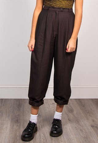 VINTAGE 90'S BROWN TAPERED HIGH WAIST TROUSERS