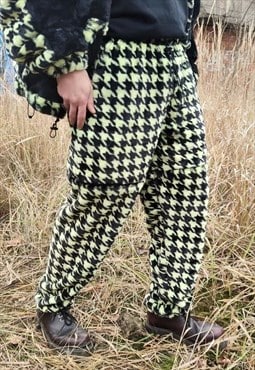 Hound tooth fleece joggers detachable handmade y2k overalls