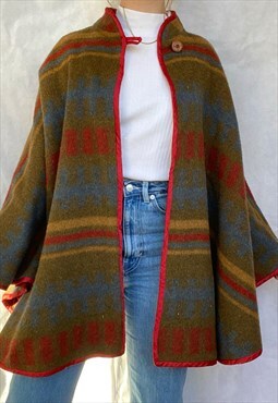 Vintage 80s Wool Pattern Poncho Cape Festival Indie Sleaze