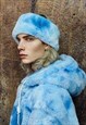 FLEECE HEADBAND LUXURY FLUFFY HEAD COVER IN TIE-DYE BLUE