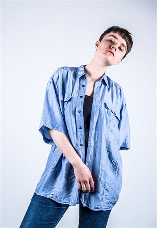 VINTAGE 1980S BLUE SILK SHIRT