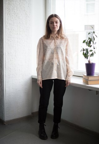 VINTAGE 70'S CREAM PATTERNED SHIRT