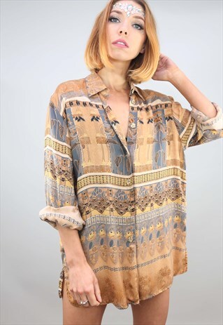 VINTAGE 80S 90S OVERSIZED LONG SLEEVE PATTERNED SHIRT