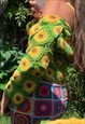 SUNDANCE KID GREEN & YELLOW SUNFLOWER CROCHET CARDIGAN 