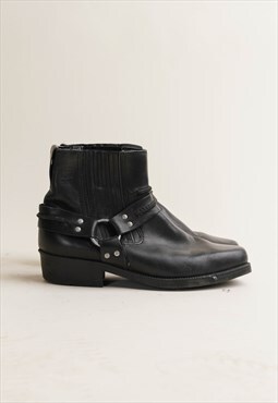 Vintage 80s Western Black Leather Short Cowboy Boots Men 43