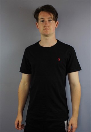 VINTAGE POLO RALPH LAUREN T SHIRT IN BLACK WITH EMBROIDERED