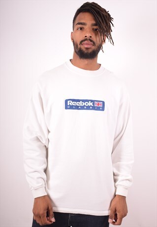 REEBOK MENS VINTAGE SWEATSHIRT JUMPER LARGE WHITE 90S