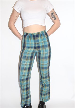 90S HIGH WAISTED TWEED CHECKED PANTS