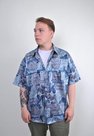 70S MULTICOLOR ABSTRACT MEN'S HOLIDAYS SHIRT, SIZE XL