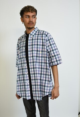 VINTAGE 90S BLUE NAUTICA CHECKED SHORT SLEEVE SHIRT