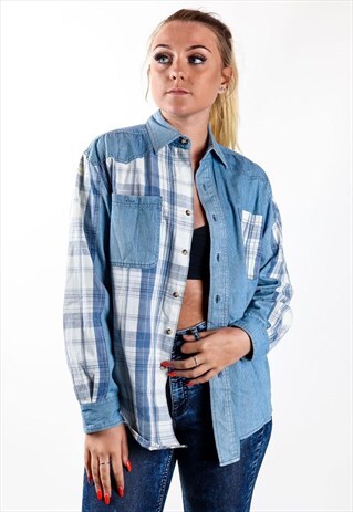 VINTAGE DENIM CHECKERED SHIRT S595