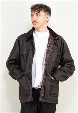Vintage 90's Men Wax Cotton Jacket in Brown