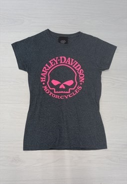 90's Vintage Harley Davidson T-Shirt Grey Pink Biker 