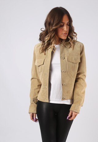 SUEDE LEATHER JACKET SHORT VINTAGE UK 12 (CW2N)